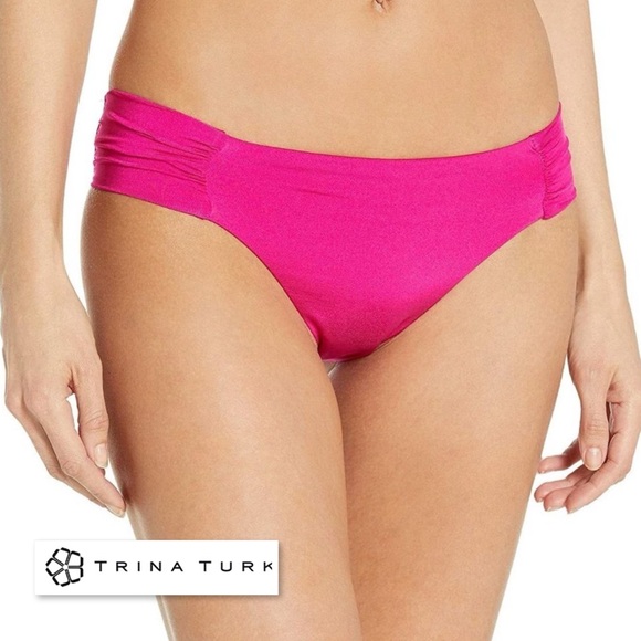 NWT Trina Turk Pink Gypsy Shirred Side Hipster Bikini Bottoms  6 Neon TT8BF90 - Picture 1 of 12